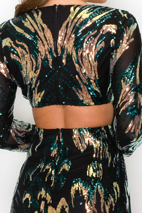 Back Cutout Sequin Mini Dress - Green - SohoGirl.com